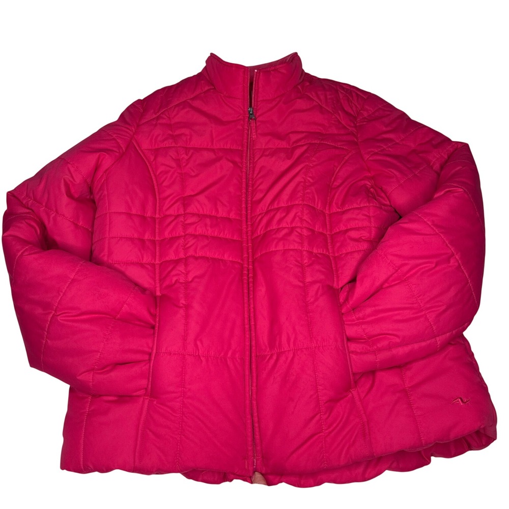 Athletic Works Puffer Jacket Women L Pink Polyester Quilted Zip Up Coat Pockets
